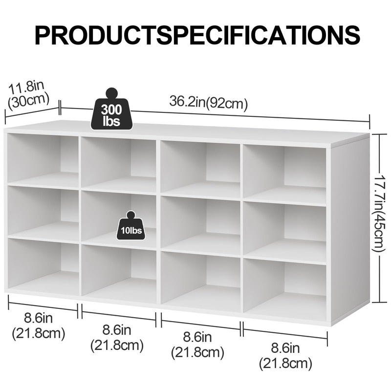 12-Cubby Shoe Rack, 3-Tier Wood Shoe Organizer, Multifunctional Shoe Organizer