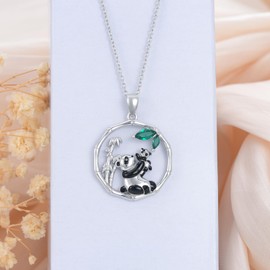 Shusukue Panda Necklace 925 Sterling Silver Mother Daughter Necklace Panda Pendant with Bamboo Cute Animal Jewelry Gift for Women Girls，18+2 Inch Chain, not known