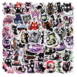 Aigemumy 50 PCS Magic Cat Sticker Cartoon Black Cat Vinyl Decal for Journaling Laptop Caps Luggage Scrapbook Water Bottles Gift for Kids Teen