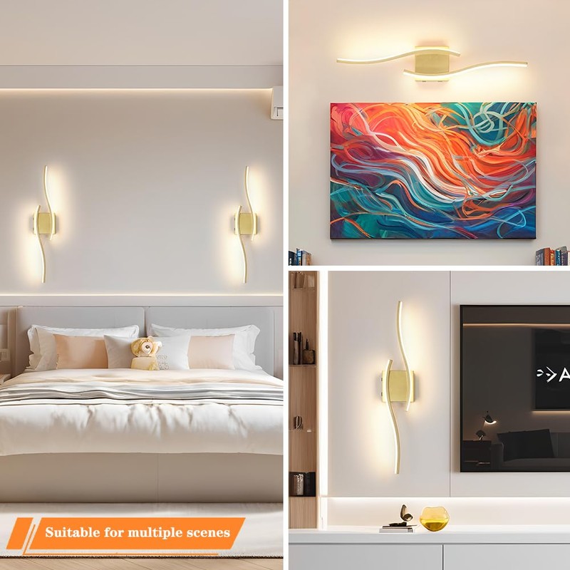Battery Operated Wall Sconce Set of 2, Gold USB Rechargeable