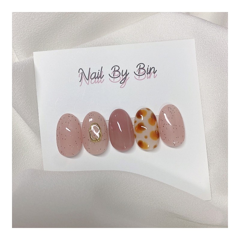 [Handmade Nail Tips] Pumpkin Leopard Nails - Long Ballerina /