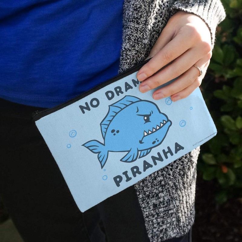 No Drama Piranha Fish Funny Humor Pencil Pen Organizer Zipper