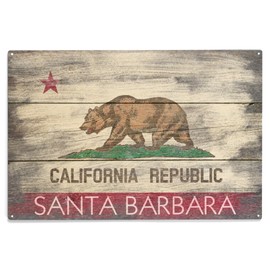 Lantern Press 10x15 Inch Wood Sign, Ready to Hang Wall Decor, Santa Barbara, California, Rustic California State Flag