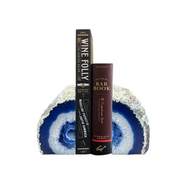 (1.4-1.8kg, Blue) - Decorative Bookends Agate Book Holder for Office Decorate and Home Dyed Blue 1.4-1.8kg