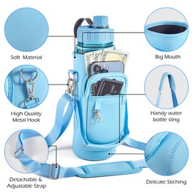 Noxgifix Water Bottle Holder with Strap,Water Bottle Bag,32/40 oz Large Capacity,Adjustable Shoulder Hand Strap,2 Phone Pocket Water Bottle Holder,Water Bottle Accessories for Camping Running Walking