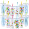 Funnymoom 12 Sets Easter Plastic Cups with Lids and Straws