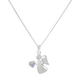 Sterling Silver & Alexandrite CZ Crystal June Birthstone Angel Pendant on 22 Inches Chain