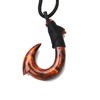 BreezyIsland Hawaiian Accessories Koa Wood Pendant Fish Hook, Wood