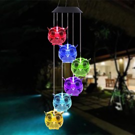 Owl Solar Wind Chime Light Waterproof Color Changing Outdoor Solar Garden Decorative Lights Gardening Gifts for Mother Day Women Birthday Yard Garden Decoration (Black cover)