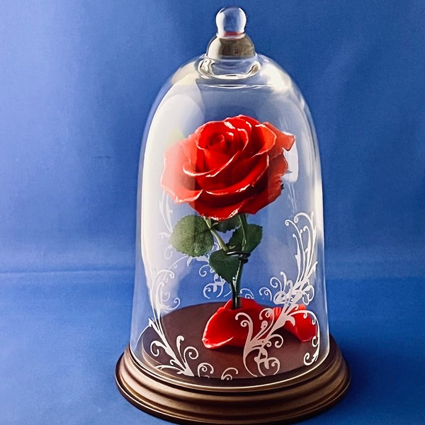 Preserved Flower, Beauty and the Beast, Rose, Single Rose, Natural Diamond, Glass Dome (Red, Diameter 5.1 x Height 8.3 inches (13 cm) x Height 8.3 inches (21 cm)), Proposal, Girlfriend, Wife, Wedding,