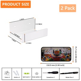 Hexsonhoma 5 Inches U Shape White Acrylic Wall Shelves 2 Pack, Acrylic Small Shelves for Books, Home Décor, Digital Clock, Speaker, Toiletries