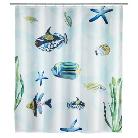 WENKO Duschvorhang Aquaria, Textil-Vorhang fürs Badezimmer, mit Ringen zur Befestigung an der Duschstange, waschbar, wasserabweisend, 180 x 200 cm