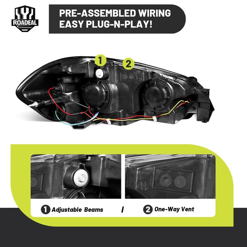 ROADEAL Headlights W/Bulbs for 2006-2013 Chevy Impala, 2006-2007 Chevy Monte