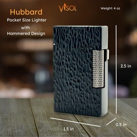 Visol Hubbard Traditional and Torch Flame Refillable Gas Lighter, Flint and Windproof Adjustable Flame Lighter (Shipped Without Butane) (Hammered Black)