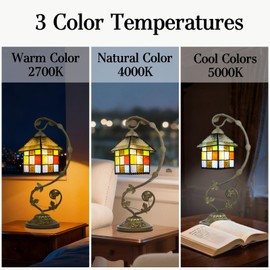 JHuiLap Tiffany Stained Glass Lamp with Remote Control, Stepless Dimming & 3 Color Temperature Adjustment, 8 Inch Metal Leaf Base Included LED Bulb for Bedroom Living Room (Diamond House)