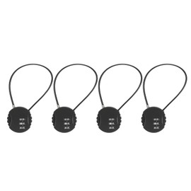 PATIKIL 4 Pack 3 Digit Combination Lock,Round Helmet Padlock Cable Lock Gym Locker Lock with 0.44Ft Flexible Security Steel Lock Wire for Bike Locker Travel Luggage, Black
