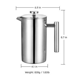 Dayngear Travel French Press, 34oz Stainless Steel Coffee Press for Camping, Double Wall Insulated & No Drip Spout plastic free coffee maker