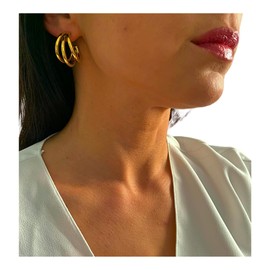 NataschaWoge® Edelstahl XXL extravagante Creolen Gold Huggie Ohrringe Schmuck für sie Geschenk Damenschmuck Freundin Geschenk für Sie (Creolen Gold)