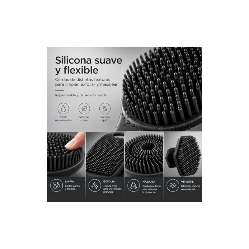 Cepillos de Silicona para Baño, Set de 4 para Espalda,