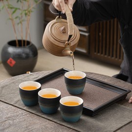 TEANAGOO Japanese Tea Cup, 5.4 Oz/160 ml, 4 Pcs/box, Small Tea Cups, Japanese Matcha Cup, Occupied Japan Tea Cups, Asian Tea Cups no Handles, Tea cup Ceramic Cup for Japanese, Gradient Navy Blue, H23