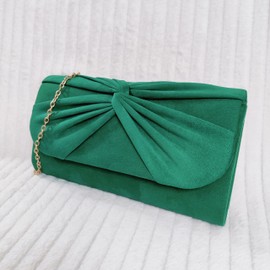 Suede Pleated Style Bridal Prom Wedding Evening Clutch Party Purse Hand Bag (Green)
