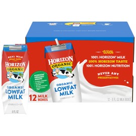 Horizon Organic Shelf Stable 1% Lowfat Milk Boxes, USDA Certified Organic UHT Milk from Pasture-Raised Cows, No Refrigeration Required, 8 fl oz, 12 Count