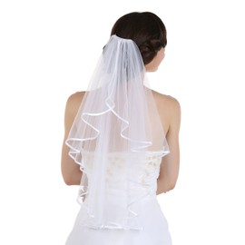 SAMKY Elegant 1T 1 Tier Ribbon Cascade Waterfall Veil - White Elbow Length 28" V197