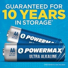 Powermax - Paquete de 24 pilas AA, batería alcalina de ultra larga duración, vida útil de 10 años, embalaje resellable