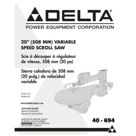 Delta 40-694 20" Variable Speed Scroll Saw Instructions Manual