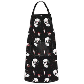 MYSOMY Horror Movie Kitchen Apron Horror Movie Hockey Mask Gifts Camp Crystal Lake Merch Horror Movie Kitchen Gifts (13Mask UK)