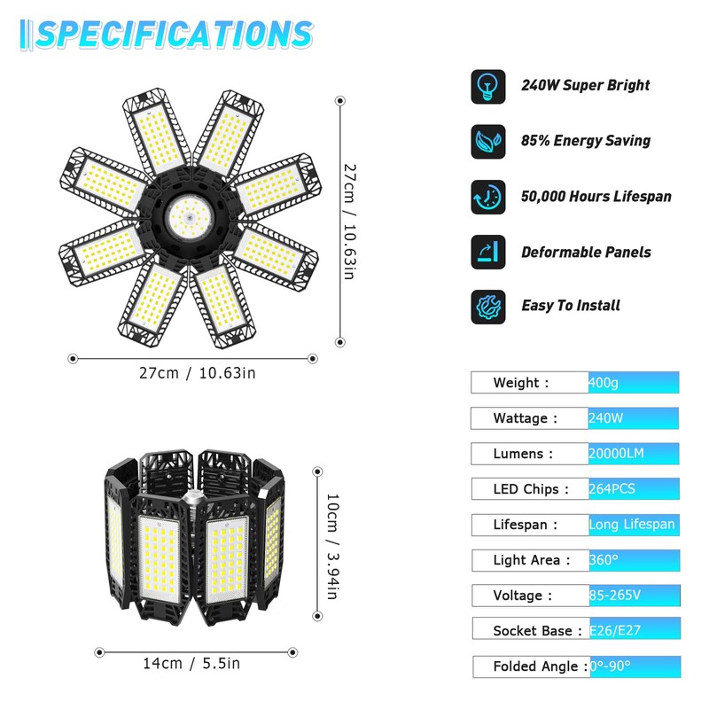 Garage Light 4 Pack - 240W 24000LM 6500K Garage Lights