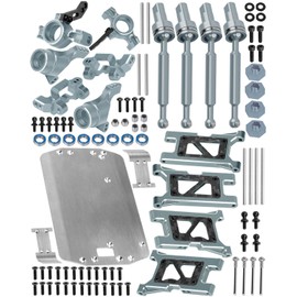 BRCatWPark RC Upgrades Part for 1/18 LaTrax Teton,Stainless Steel Chassis Protect Armor & Alloy Suspension A Arms & Drive Shaft Axles & Caster Block,Steering Blocks,Rear Stub Axle Carriers,Titanium