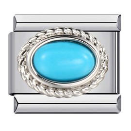 December Blue Topaz Birthday Birth Stone Month Charm Silver Italian 9mm Link Stainless Steel Bracelet Charm Compatible With Nomination 9mm Bracelet