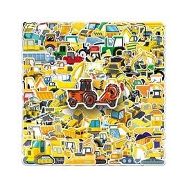 Pack of 100 Engineering Vehicle Stickers for Fridge, Guitar, Luggage, Laptop, Bicycle, Waterproof Vinyl Kawaii Excavator Stickers, Girls Adults Gift, Cartoon Aesthetic Car Graffiti Stickers