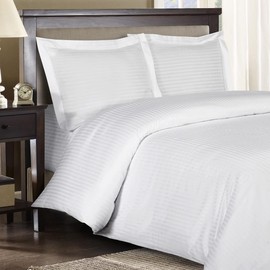 Royal Hotel Bedding King Size Striped White 300-Thread-Count 3pc Duvet-Cover-Sets and 1pc Siberian Goose Down Comforter 100 Percent Cotton 100% Cotton
