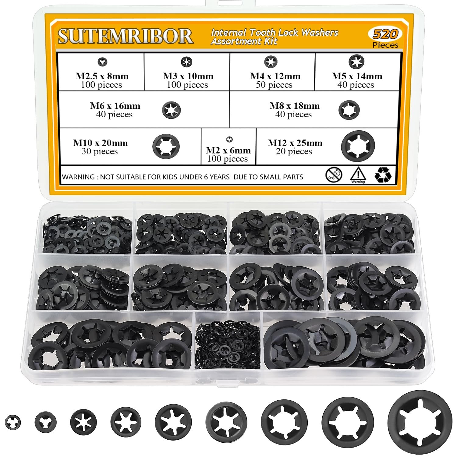 Sutemribor 520 Pieces Internal Tooth Star Lock Washers, M2 M2.5 M3 M4 ...