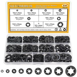 Sutemribor 520 Pieces Internal Tooth Star Lock Washers, M2 M2.5 M3 M4 M5 M6 M8 M10 M12 Quick Speed Locking Washers Kit, Black Oxide Finish Push on Retaining Clips