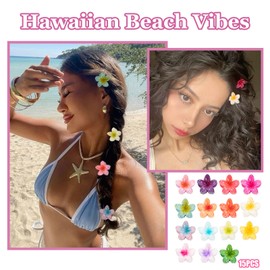15 Pieces Hawaiian Flower Hair Clips for Women Girl, Small Flower Claw Clips for Thick Hair, Pince a Cheveux Fleur Thin Hair, Flowers Girl Hair Accessories Vacation Beach Accessories (4 cm)