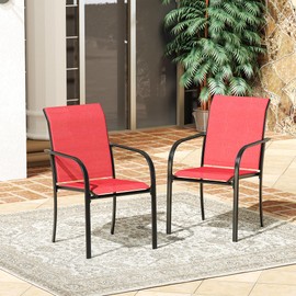 VICLLAX Patio Dining Chairs Set of 2, Stackable Outdoor Chairs Set with Armrests for Poolside, Backyard, Garden, Deck, Porch, Red