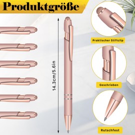 Tczecoo Pack of 12 Ballpoint Pens with Touch Pen, Ballpoint Pen, High-Quality Retractable Ballpoint Pen, Metal Ballpoint Pen Set, 2-in-1 Capacitive Stylus Pens for Touch Screen, 1.0 mm Black Ink (Rose