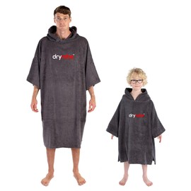 Dryrobe Towelling Robe - Hooded Poncho Towel Changing Robe - Organic Cotton (400 gsm) Short Sleeve (Kids 5-9 - Slate Grey)