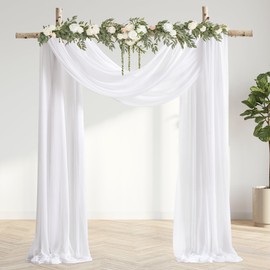 30" x 20Ft Wedding Arch Draping Fabric, 3 Panels White Sheer Curtain Drapes Extra Wide & Long Backdrop Curtains for Wedding Arch Ceremony Birthday Party Decorations