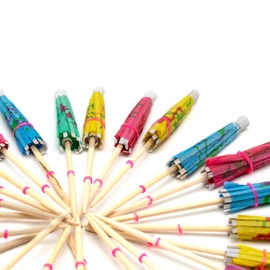 AKORD 24 Mixed Paper Cocktail Umbrellas Parasols Party Drinks, Wood, Multi-Colour, 10.6 x 9.2 x 1.8 cm