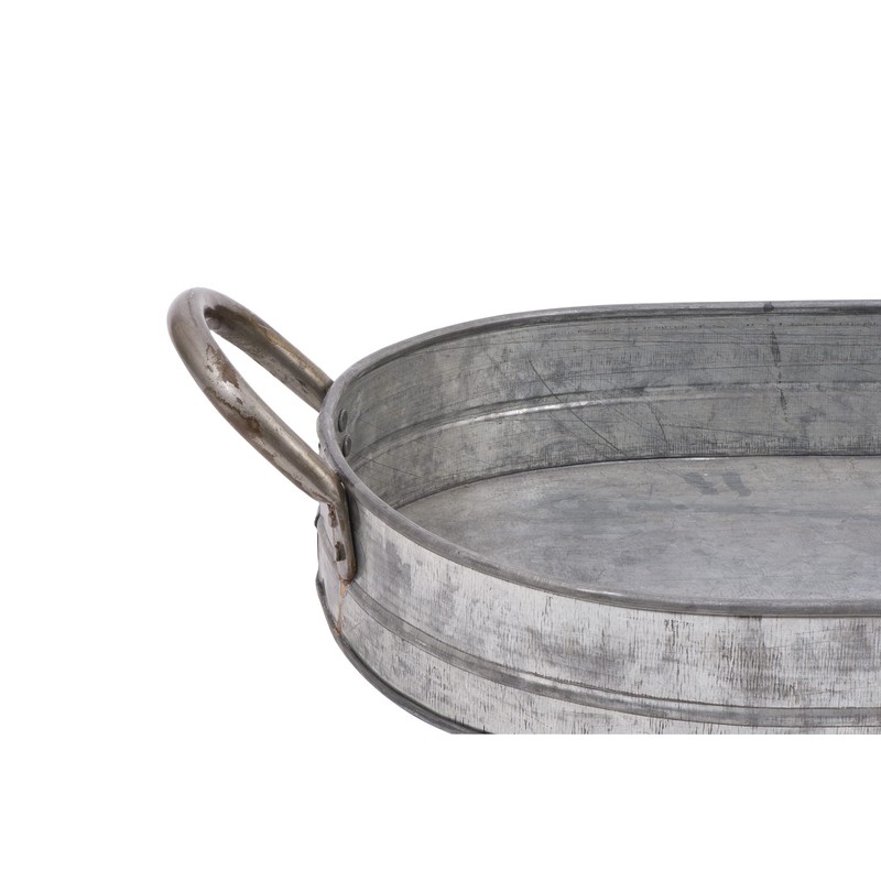 Creative Co-Op Oval Galvanized Metal Tray with Handles