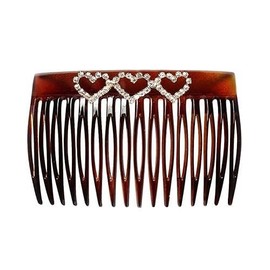 Caravan Rhinestone French Hair Comb with Heart Shaped Rhinestones for Women, in Tortoise shell Color and Gold Plate