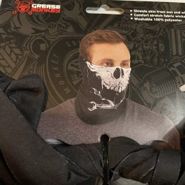 GREASE MONKEY 6-in-1 FACE MASK SKULL 28513 gas Black & White NEW w/ RETAIL CARD