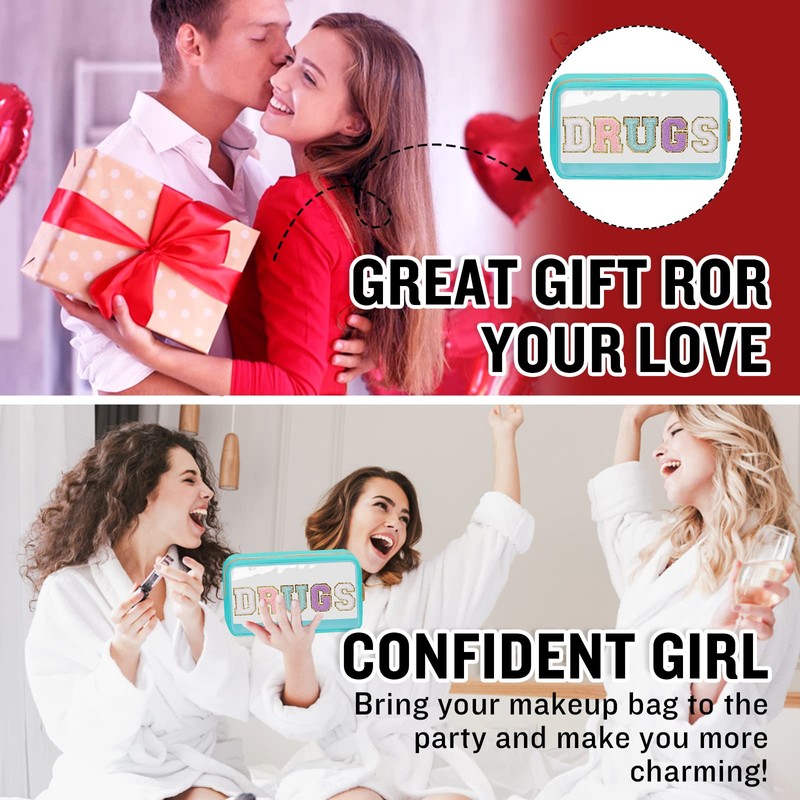 izuzta - Bolsa de maquillaje con parche de chenilla, con