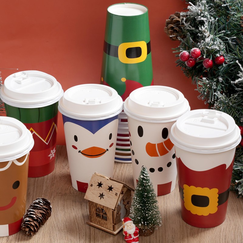JOYIN 24 PCS Merry Christmas Disposable Paper Cups with Sleeves