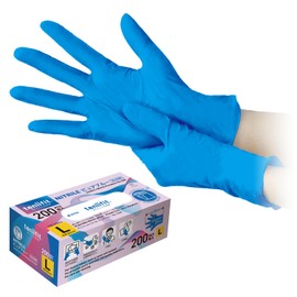 Kokugo Teniifit NITRILE Pure Blue No.1500 Powder Free, 200 Sheets for Both Left and Right Use, Food Sanitation Law Compliant, Thickness 0.003 inches (0.07 mm), Blue, S