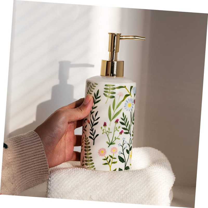 Sosoport Ceramic Flower Printing Lotion Dispenser Stylish Pump Bottle for